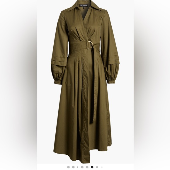 En Saison Dresses & Skirts - En Saison Olive D-Ring Wrap Maxi Dress with Statement Sleeves